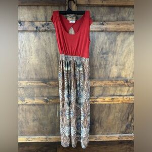 Red and Brown Maxi Dress